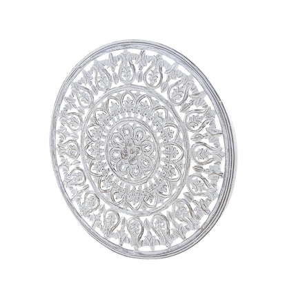 Deco 79 Wood Floral Handmade Intricately Carved Round Mandala Wall Decor, 36" x 1" x 36", White