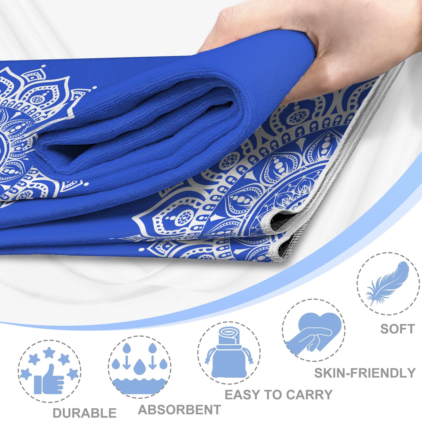 alissgorat Yoga Towel,Absorbent Yoga Mat Towel for Hot Yoga Non Slip,Stylish Prints,Ideal for Workouts,Hot Yoga,Bikram,Pilates Equipment,72 x 27 in,Blue Mandala