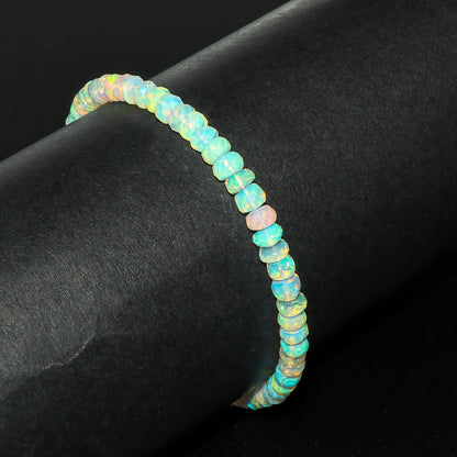 CRYSTALINES Natural Ethiopian Opal Gemstone Bolo Bracelet, 14K Gold Plated Dainty Bracelet, Handmade Boho Jewelry, Chakra Healing Crystals, October Birthstone, Adjustable Chain, Gift for Her, 10inch