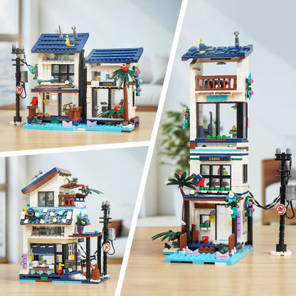 3 in 1 Beach House Building Set, Compatible with Lego Friends Seaside Villa, Construction Educational Toy with Light, Birthday Gift for Kids Girls Aged 8-12 (813 PCS)