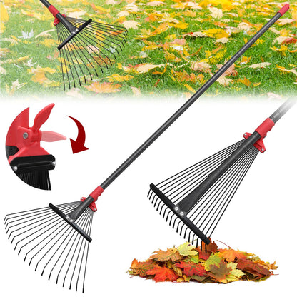 76Inch Adjustable Metal Leaf Rake, 18 Metal Tines Heavy Duty Leaves Rake for Lawns with 8-18" Expandable Head Long Handle Garden Rakes for Women Kids Leaves Yard Gardening Grass Outdoor Camping Debris