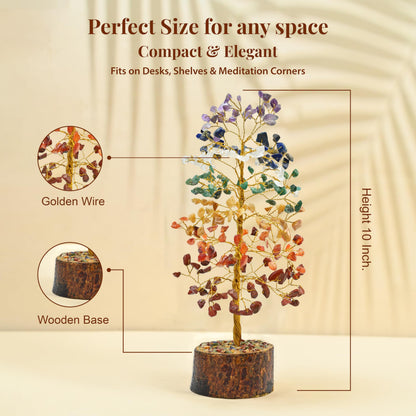 7 Chakra Tree of Life - Crystal Tree of Life, Gemstone Tree for Positive Energy, Feng Shui Tree Decor, Seven Chakra Tree, Money Tree Bonsai, Crystal Healing Stone Tree, Spiritual Gift Home Decor 10"