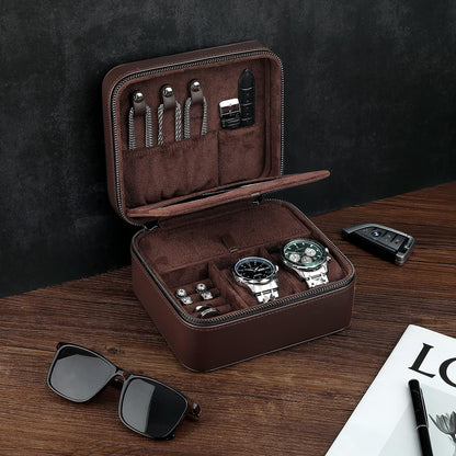 Lumayina Travel Watch Case for Men, Watch Box with Ring Rolls & Accessory Compartments, PU Leather Portable Men's Jewelry Organizer, Fits up to 50mm Watches, Gift for Him (Large – 2 Slot)