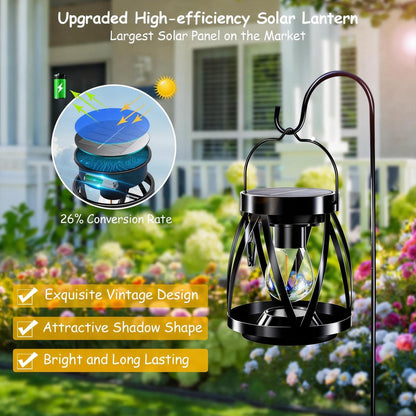 GARPAR Solar Lights Outdoor Waterproof, Upgraded Metal Outdoor Lantern, Brighter Auto On/Off 18H Hanging Solar Lights for Outside Garden Yard Patio Decor, Mother's Day Gift for Mom Grandma 2 Pack
