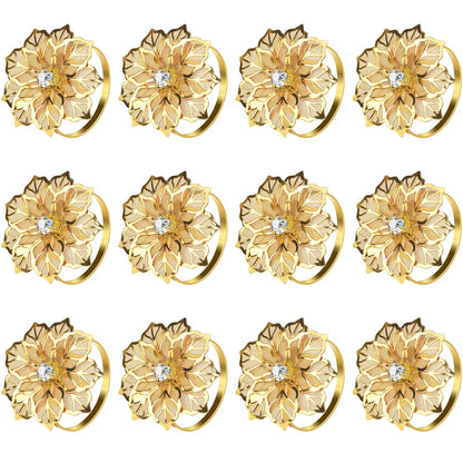 KPOSIYA Set of 20 Napkin Rings, Metal Gold Hollow Out Flower Napkin Ring Holder for Wedding Party Holiday Banquet Christmas Dinner Delicate Serviette Buckles Decor Favor (20, Flower-Gold)