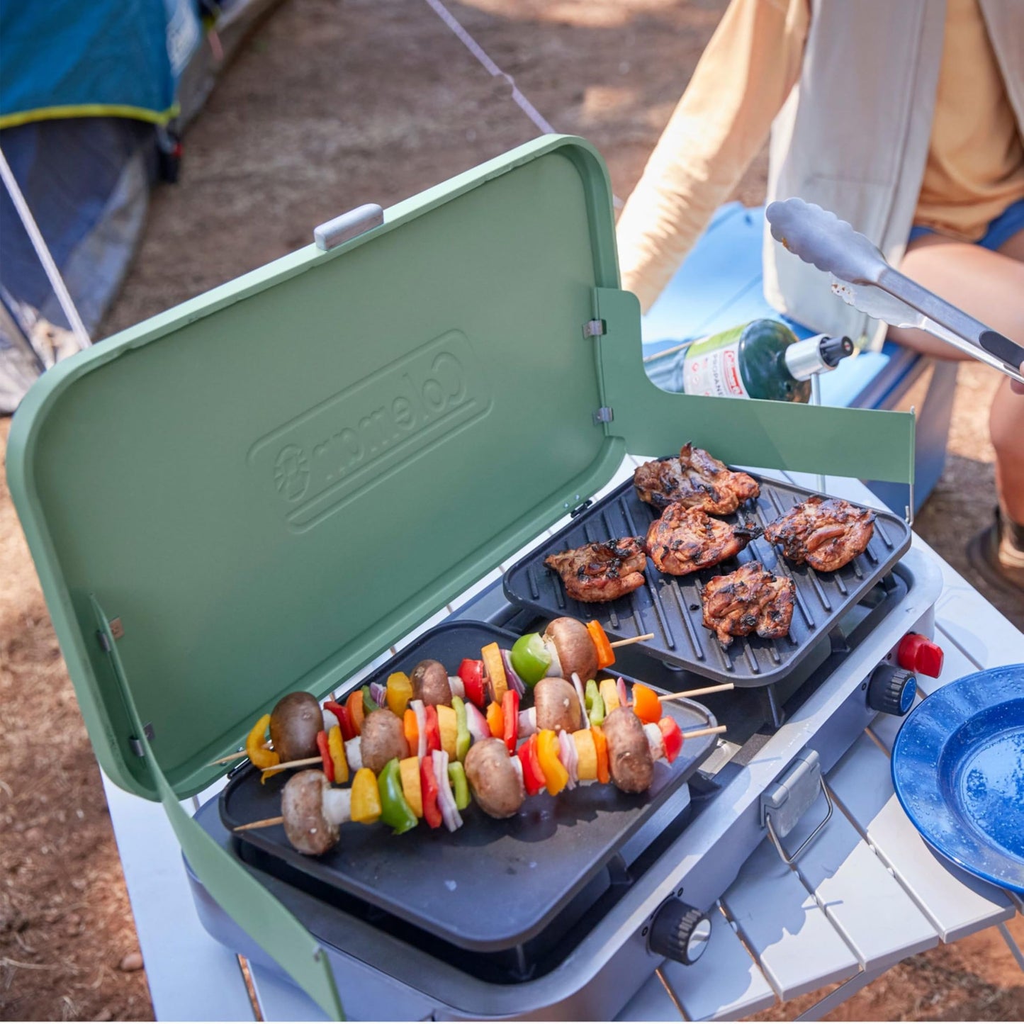 Coleman Cascade 3-in-1 Outdoor Camp Stove, Portable Cooktop with Included Cast-Iron Grill & Griddle Accessories, 24,000 BTUs of Power for Camping, Tailgating, Grilling