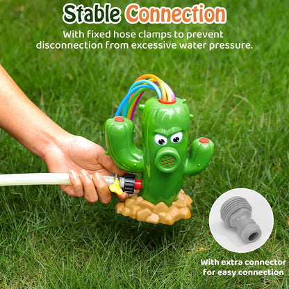 HeySplash Water Sprinkler Toy, Sprinkler for Kids Outdoor Play, Sprinkler Toy with 6 Wiggle Tubes, Outside Backyard Lawn Toys, Splashing Fun for Over 3 Year Boys Girls, Attach to Garden Hose, Cactus