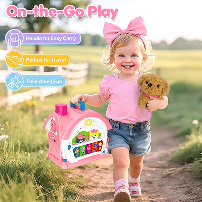 Ellinjan Montessori Toys for 1 2 3 Year Old Girl Gifts, Baby Musical Toys 12 18+ Months, 10 in 1 Bilingual Learning Toy with Sound Light, Cute Toy with Plush Puppy, First Birthday for Toddlers