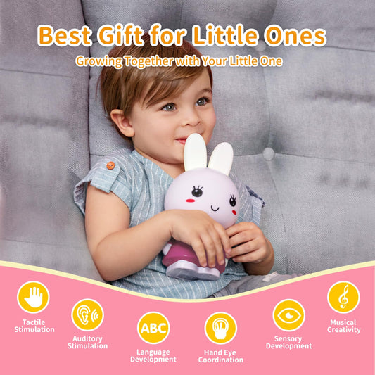 alilo Honey Bunny Kids Music Story Audio Player for Toddlers 1-5, Baby Boy Girl Easter Gifts, Pre-Loaded 16 Stories/48 Nursery Rhymes/12 Soothing Music, with Nightlight, Voice Recording