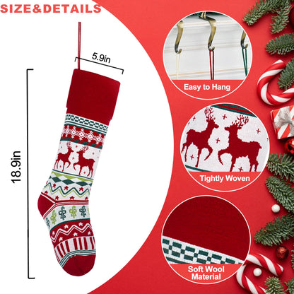 Relosy Christmas Stockings - 18'' Large Knitted Xmas Stocking for Kids,Family Stocking,Gifts & Decorations for Fireplace Christmas Holiday Party