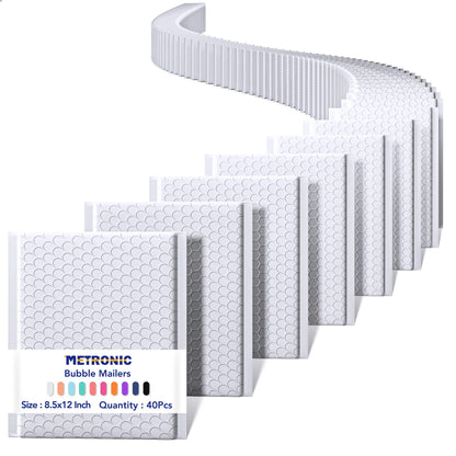METRONIC 8.5 x 12 Bubble Mailers 40 Pack, White Bubble Mailers, Strong Adhesion Padded Envelopes, Shipping Envelopes Bubble Mailer, Bubble Envelopes for clothing, Padded Mailers Usable Size 8.5 x 11