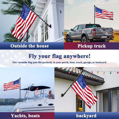 ESTTOP 5 FT Flag Pole, Tangle Free Spinning Stainless Steel Weather Resistant Rustproof Flagpole for 3x5 USA Flag Sports Fan Outdoor Flags 1" Dia Flag Poles for Outside House, Wall-Mounted (Black)