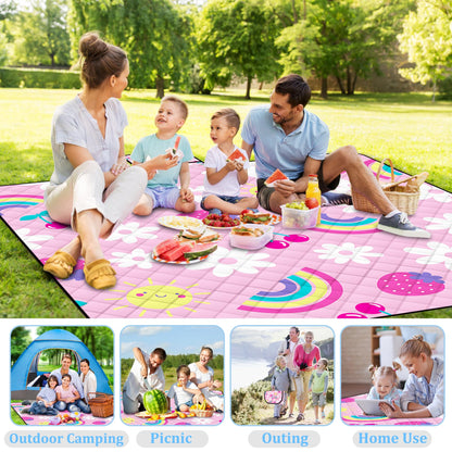Extra Large Picnic Blanket Waterproof,80"x 80"Foldable Machine Washable Beach Blankets,Outdoor Blanket for 6-8 Adults, Picnic Mat Suitable for Indoor Crawling,Park Beach,Camping,Hiking, Travel(Pink)