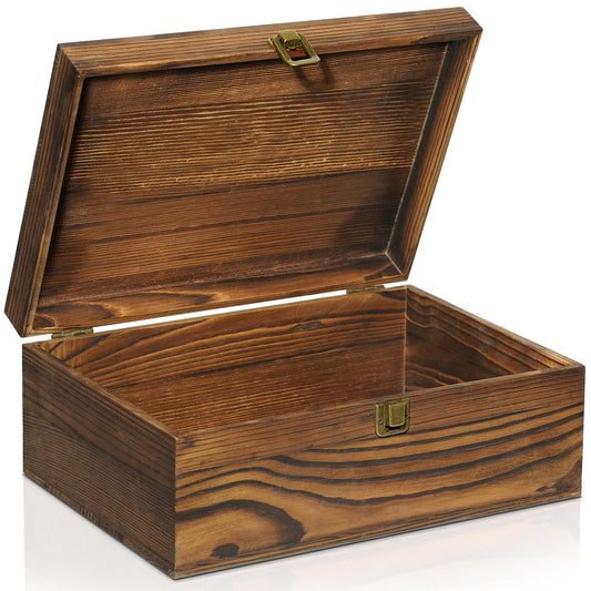 RJMKD Large Wooden Keepsake Box, Vintage Storage Box with Hinged Lid, Decorated Wooden Memory Box for Crafts Art Hobbies Photos and Valentine's Day Decoration