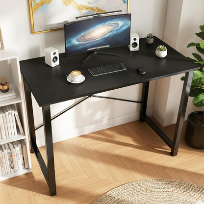 OLIXIS 47 Inch Computer Office Desk for Small Spaces, Writing Gaming Work Desk Modern Study Table with Storage Bag & Headphone Hook Home Bedroom, Black