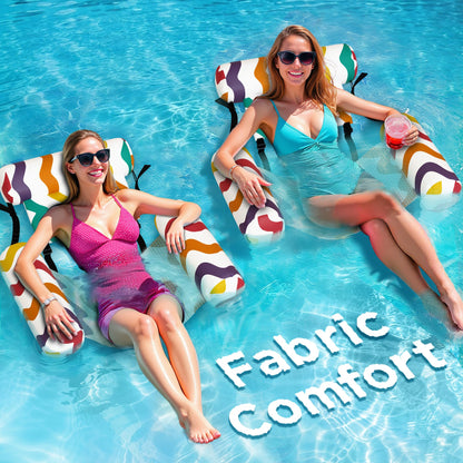 Funscape Pool Floats Chairs Adult, 2 Packs Heavy Duty Inflatable Swimming Pool Lounges, Fabric Floating Hammock Seat, Kid Blow Pool Noodle Lake Raft Floaties, Fun Summer Beach Water Party Game—Rainbow