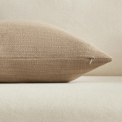 Meekio Set of 2 Linen Look Khaki Pillow Covers 18x18, Decorative Throw Pillow Covers for Couch, Sofa, Bed & Living Room Decor