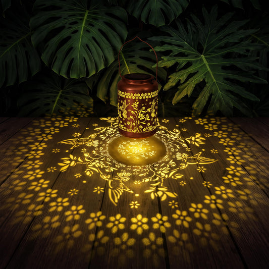 NISUNS Hummingbird Solar Lantern for Outdoor - Waterproof Mothers Day Gift for Mom Grandma Women, Hanging Garden Art Decor for Patio Backyard Porch with Auto Dusk to Dawn (Hummingbird with Flower)