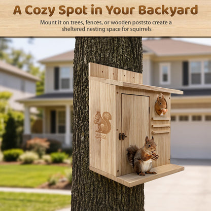 Large Squirrel House for Outside, Natural Wood Squirrel Nesting Box, Easy Installation Squirrel Shelter for Squirrels & Small Animals