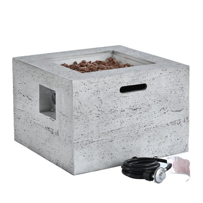 Merax MGO Outdoor Square Fire Pit with Steel Burner,Lightweight 24.02-inch Propane Fire Pit Table with Adjustable Flame, 40,000 BTU, Lava Rocks, and Rain Cover for Patio,Backyard, Poolside, Gray