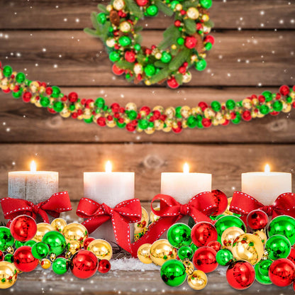 Whaline Christmas Ball Garland Ball Ornament 6ft Bauble Garland Christmas Tree Ball Decoration Shatterproof Ball Ornaments for Xmas Party Supplies, Indoor Outdoor Home Office, Red Green Gold