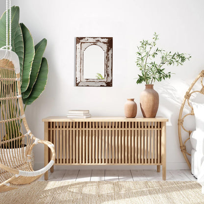 Sintosin Farmhouse Small Arched Mirrors for Wall Decor Living Room 16 X 12 Inch, Hanging Distressed Rectangular Carved Wood Frame Entryway Mirror, Handmade Antique Bathroom Mirrors for Over Sink