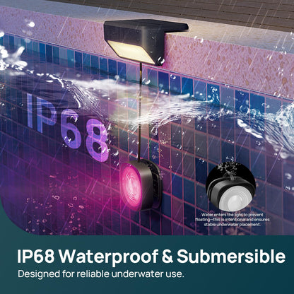 Linkind Smart Solar Pool Lights for Inground & Above Ground Pool, AI Dotis, Dual-Zone APP Control Pool Light, IP68 Waterproof Solar Power Pool Lights for Garden,Fence,Pond,2 Pack