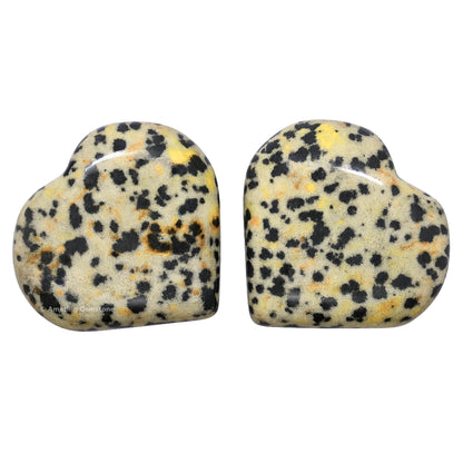 Amazing Gemstone Dalmatian Jasper Stone Heart - Pack of 2 Crystal Heart Stones Rocks - Corazones De Piedra Crystals and Healing Stones Heart Shaped Crystal - Stocking Stuffers Gifts