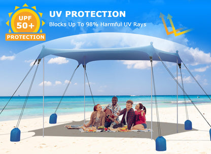 Gorich Beach Tent Sun Shelter with 8 Sandbags, UPF50+ Protection & Windproof Pop Up Beach Canopy Tent Sun Shade for Family, Travel & Camping, Easy Setup Canopy Umbrella