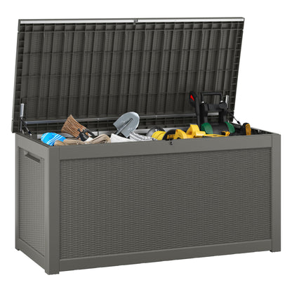 KAMABOKO 280 Gallon Outdoor Storage Box, Resin Deck Boxes Indoor and outdoor, Waterproof Storage Box Lockable Lid for Garden Tools, Package Delivery, Patio Cushions, Grey