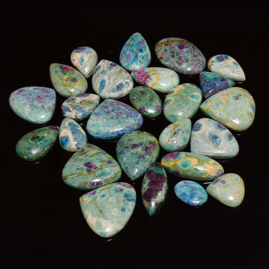 Natural Ruby Fuschite Gemstone- Healing Crystals for DIY Jewelry Making -Loose Natural Cabochon -Perfect for Crafting Unique Jewelry Designs Gift for Her, Mother and Wife (5 pcs, 25-35 mm)