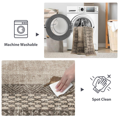NICETOWN 5x8 Area Rug, Ultra- Thin Brown Oriental Washable Rug for Living Room, 5'x 8' Carpet for Bedroom, Non-Slip Stain Resistant Foldable Large Carpet Pet & Kids Friendly for Dining Room