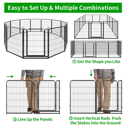 Kfvigoho Dog Playpen Outdoor Extra Wide 12 Piece Panels Heavy Duty Anti-Rust Coating-Strengthened Dog Fence 40" Height with Doors Portable for RV Camping Yard, Total 32FT, 79 Sq.ft, Snowy Black