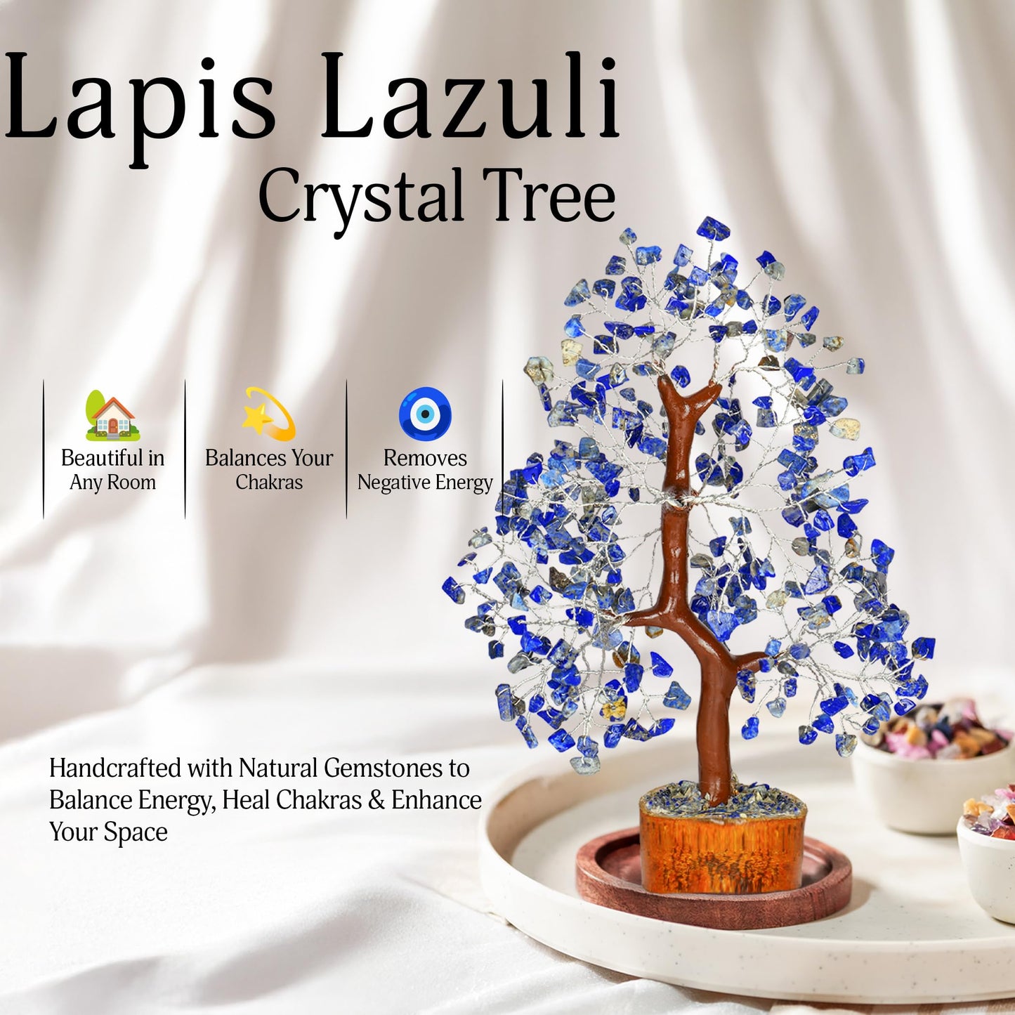 YATSKIA Lapis Lazuli Crystal - Crystal Tree - Feng Shui Decor - Tree of Life - Meditation Accessories - Desk Decorations, Spirtual Things, Good Luck Gifts
