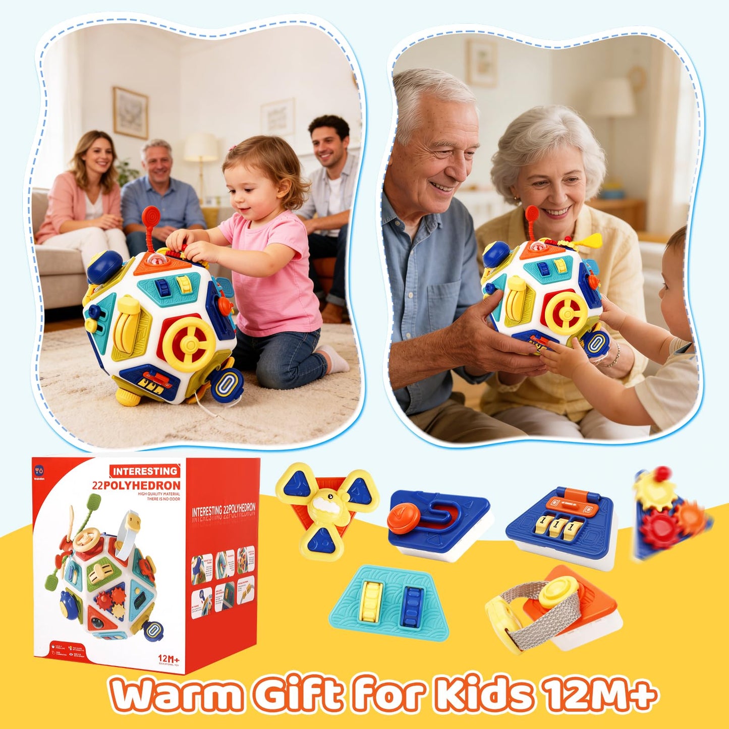 22-in-1 Baby Activity Cube,Montessori Sensory Toy Toddler 1-3, Kid Education Learning Activity Toys, Early Educational Birthday Gift for 1 2 Year Olds Boy Girl (Colorful)