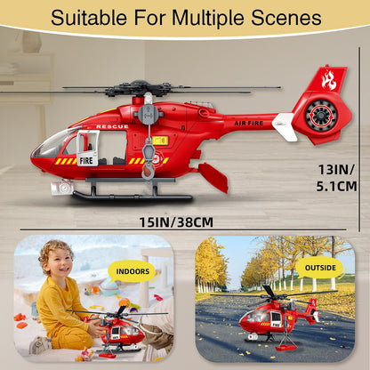 XUEXUE Large Helicopter Toy 15 Inch, Kids Helicopter with Rescue Crane & Hanging Tray, Toy Helicopter with Lights and Sounds, Helicopter Toys for Kids 3-5, Birthday Gift for Boys Age 3-7