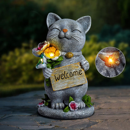 Adorafur Garden Outdoor Statues Solar Cat Outside Statue Garden Decor for Yard Patio Porch Home Lawn Balcony, Gifts for Grandma Mother Women