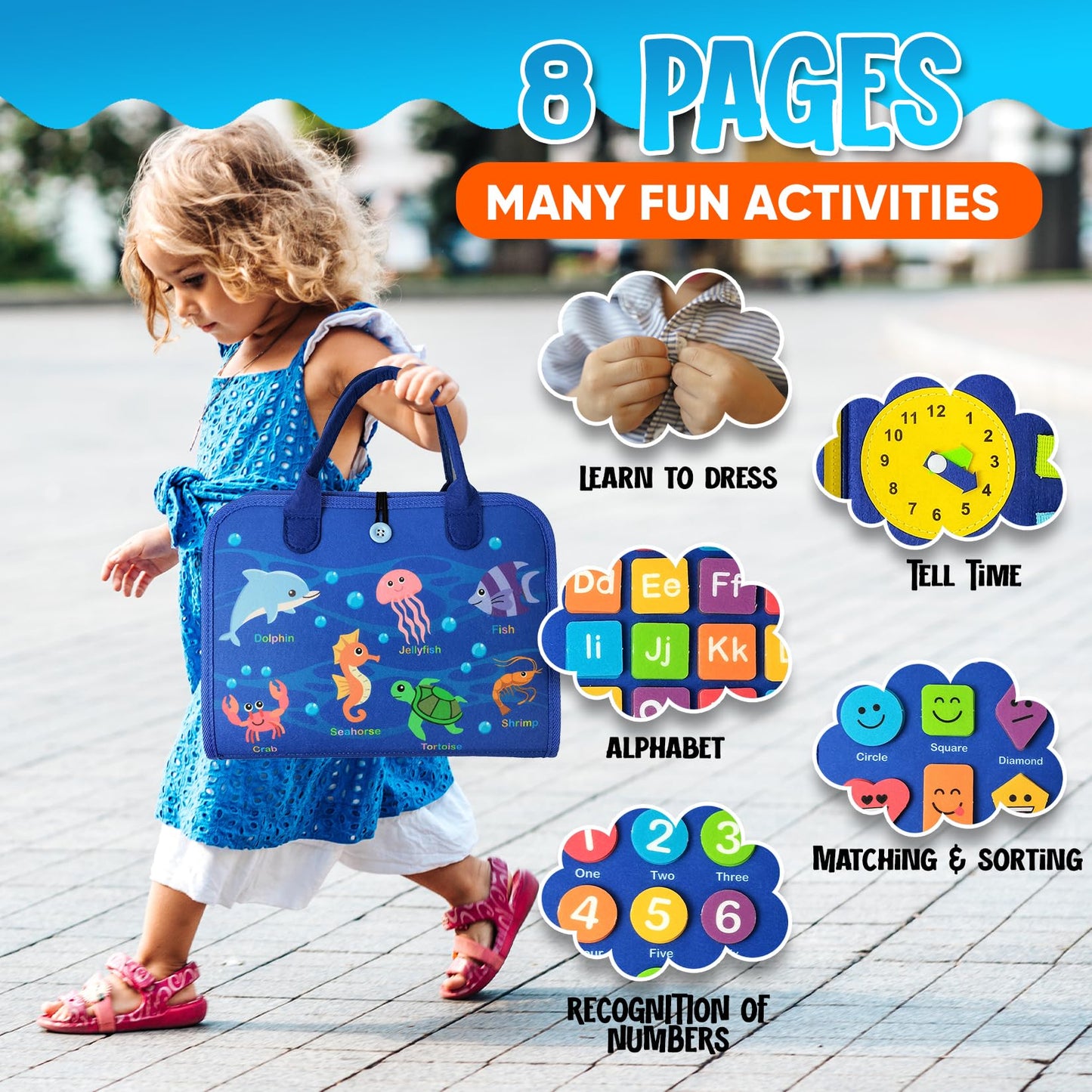 Montessori Busy Board for Toddlers 1-4 Years - Educational Sensory Toy for Fine Motor Skills & Learning Activities - Travel-Friendly Preschool Toy for Boys & Girls, Travel Toy for Kids