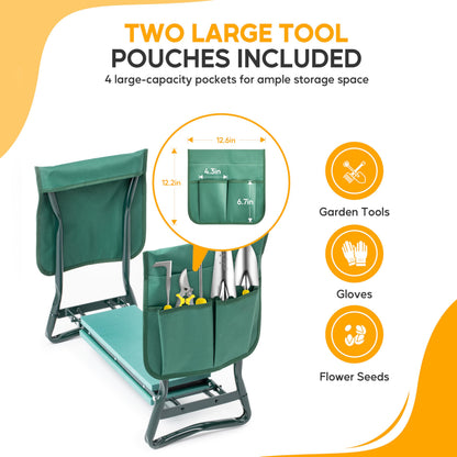 Simple Deluxe Garden Kneeler and Seat, Foldable Kneeling Stool with Thicker EVA Foam Pad Heavy Duty Bench, with Tool Pouch, Gifts for Outdoor Gardening, Fishing, Green, Arbor Day Gift