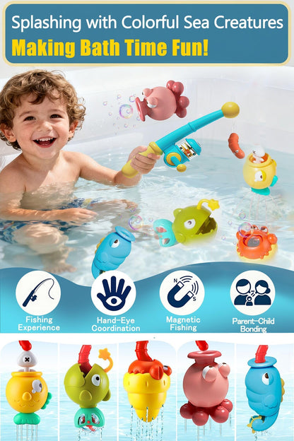 Magnetic Fishing Bath Toys for Toddlers 1-3, 8Pcs Bathtub Water Toys Set with Fishing Pole, Pool Toys for 3 4 5 6 Year Old Boy Girl, Baby Fishing Game Christmas Birthday Gifts for 2-4 Years Old boy