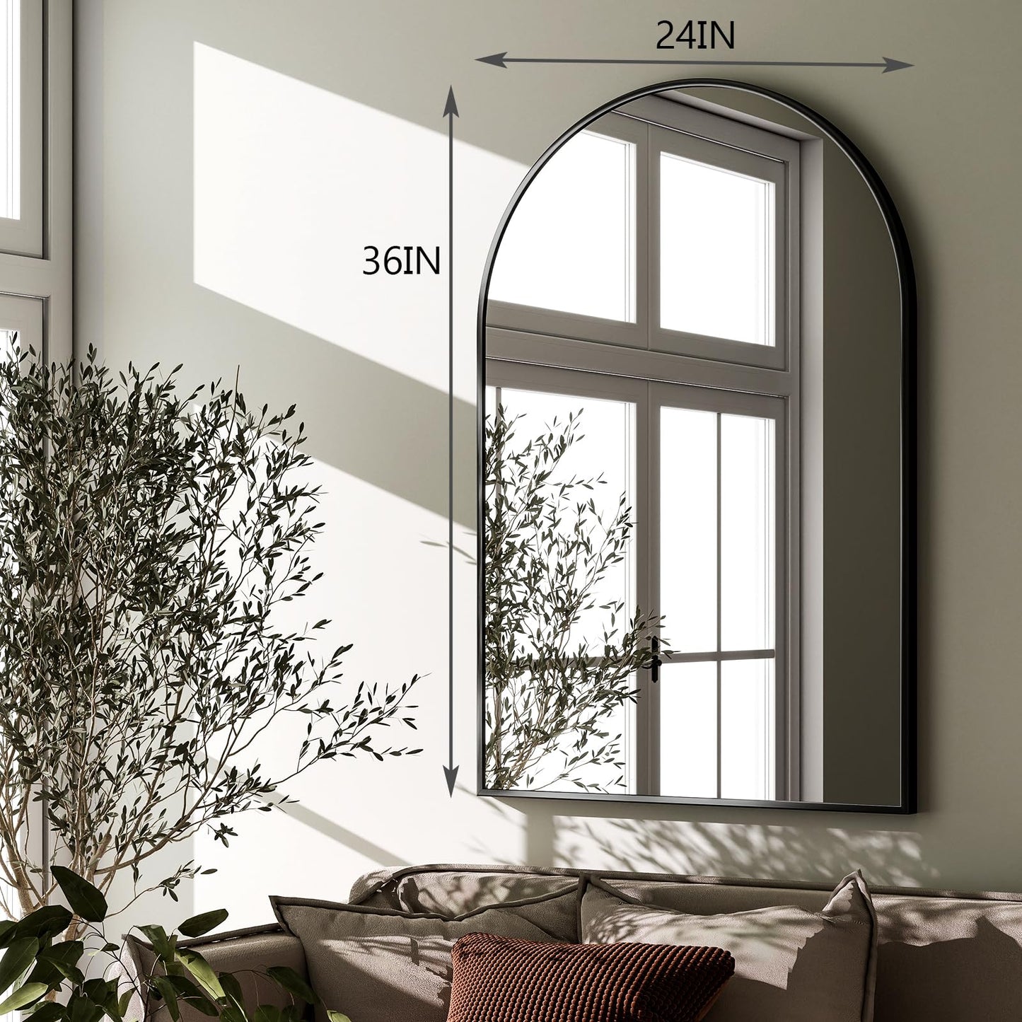 HARRITPURE Arched Wall Mirror 24"x36" – Black Metal Frame Vanity Mirrors for Bedroom, Entryway, Living Room Decor