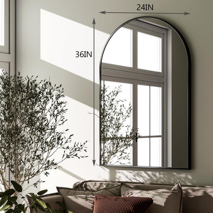HARRITPURE Arched Wall Mirror 24"x36" – Black Metal Frame Vanity Mirrors for Bedroom, Entryway, Living Room Decor