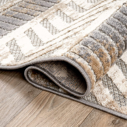 Rugshop Distressed Geometric Indoor/Outdoor Beige Area Rug Modern Tribal Stripe, Durable Stain Resistant Perfect for Patio, Backyard, Deck and Outdoor Lounge 10' x 14'