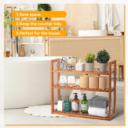 MEHL CLUB Wood Bathroom Shelf, 3-Tier Adjustable Shoes Rack&Plants Rack, Wall-Mounted or Stand for Living Room (Honey Oak)