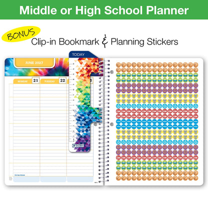 Global Datebooks 2026-2027 Middle & High School Student Planner 7" x 9" - Dated Weekly & Monthly Academic Planner w/Ruler/Bookmark & Stickers, Ideal for Homework, Matrix Style, Slant