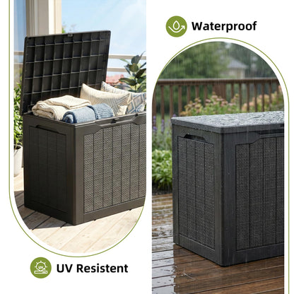 UDPATIO 30 Gallon Deck Box, Outdoor Storage Box Lockable Waterproof Resin, Indoor Outdoor Storage Container for Patio Cushions, Garden Tools, Pool Accessories, Package Delivery Boxes for outside