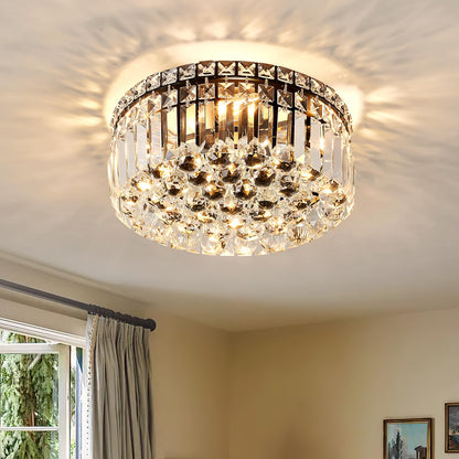 CEENLI 4-Light Black Crystal Chandeliers Flush Mount Chandelier Light Fixture with K9 Crystals Modern Ceiling Lights Elegant Round Lamp for Bedroom,Hallway,Bar,Living Room,Dining Room,H5.9 xW13.7