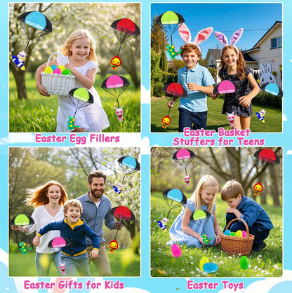 Easter Egg Fillers & Basket Stuffer Essentials for Teens Kids - 4Pack Prefilled Easter Eggs with Parachute Toys, Treasure Box Toys for Classroom Boys Girls, Egg Hunt Party Supplies, Carnival Prizes