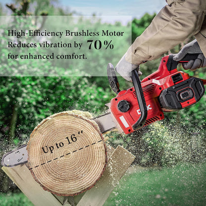 DCK 58V Cordless Chainsaw Electric Brushless Chain Saw, 16 Inch Battery Powered Chainsaw with 4.0Ah Battery and 5A Charger for Wood Cutting, Light Felling, Limbing, Firewood, Pruning (KDCS58161BDM)