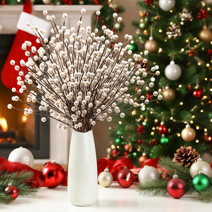 Kanxinr Winter Decorations 12Pcs Artificial Berry Stems White Berry Picks for Christmas Holiday Home Centerpieces Decor (Cream)